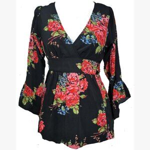 betsey johnson bambi boho bell sleeve goth floral rose top NWOT
